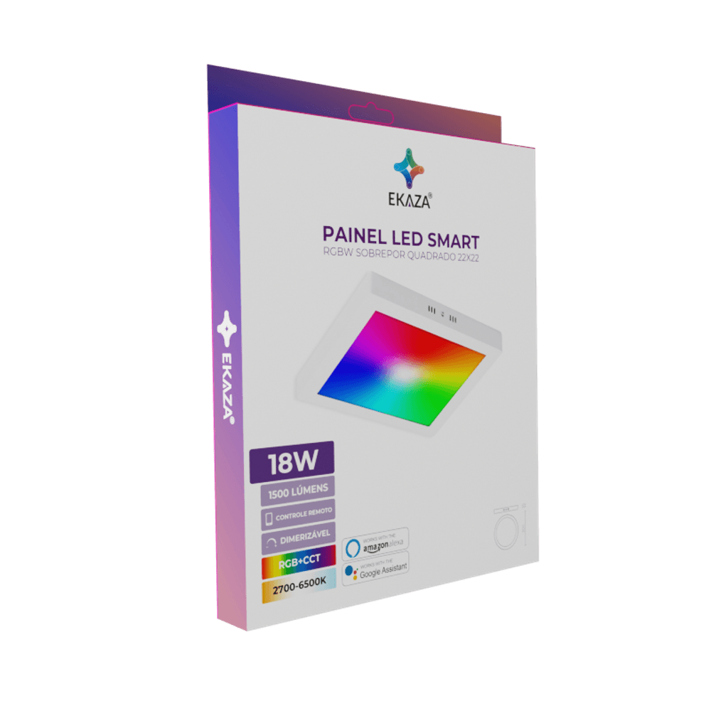 Luminária Led Sobrepor Inteligente Quadrado WIFI, 18W, RGB+W T2018SQ